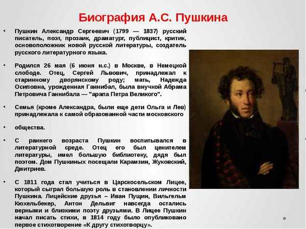  Пушкин информация для детей